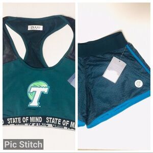 Tulane University Logo Green Wave 2 pc set Top & Shorts Lg Black Mesh